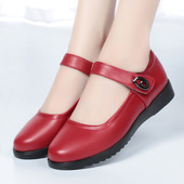 妈妈鞋 魔术贴女鞋 女真皮软底舒适单鞋 平底圆头中老年女士跳舞皮鞋