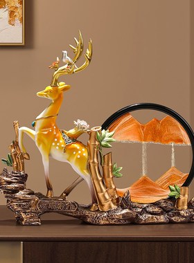 生财福鹿流沙画摆件家居中式客厅酒柜新房桌面装饰品乔迁新居送礼