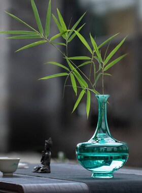 翡绿色小花瓶新中式玻璃磨砂透明琉璃花器摆件客厅桌面插花器皿