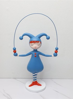 现代简约卡通跳绳女孩人物摆件客厅玄关儿童房电视柜家居软装饰品