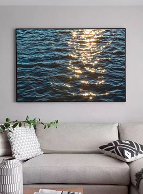 蓝色大海洋装饰画水波光粼粼水面客厅沙发背景墙餐厅卧室床头挂画