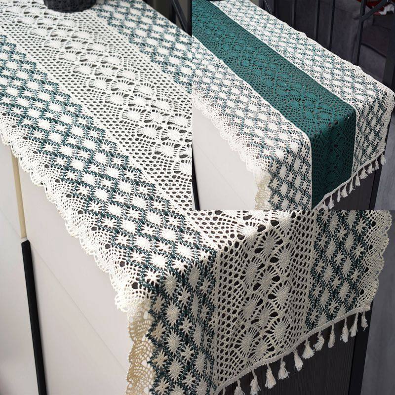 美式乡村桌旗镂空复古棉线钩针蕾丝桌布森系电视柜茶几盖巾北欧