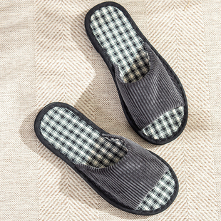 男软底透气不臭脚家居室内静音凉拖鞋 亚麻布艺一字拖鞋 新中式 夏季