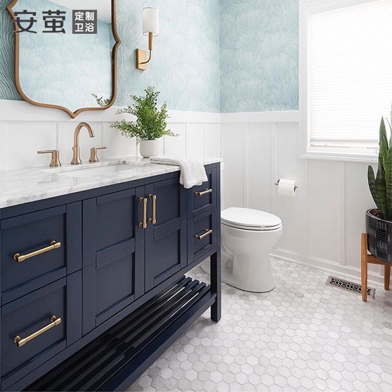 美式落地浴室柜组合实木定制洗漱台轻奢风卫生间大理石洗手脸面盆,家装主材,浴室柜组合,淘宝优惠券,粉丝福利购,淘宝优惠卷