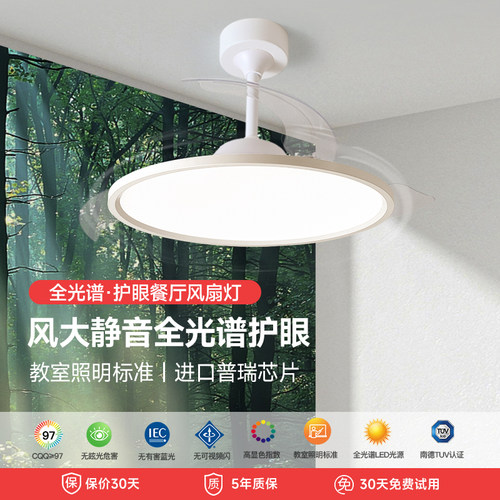 餐厅风扇灯全光谱护眼智能灯现代简约隐形卧室房间一体电风扇吊灯