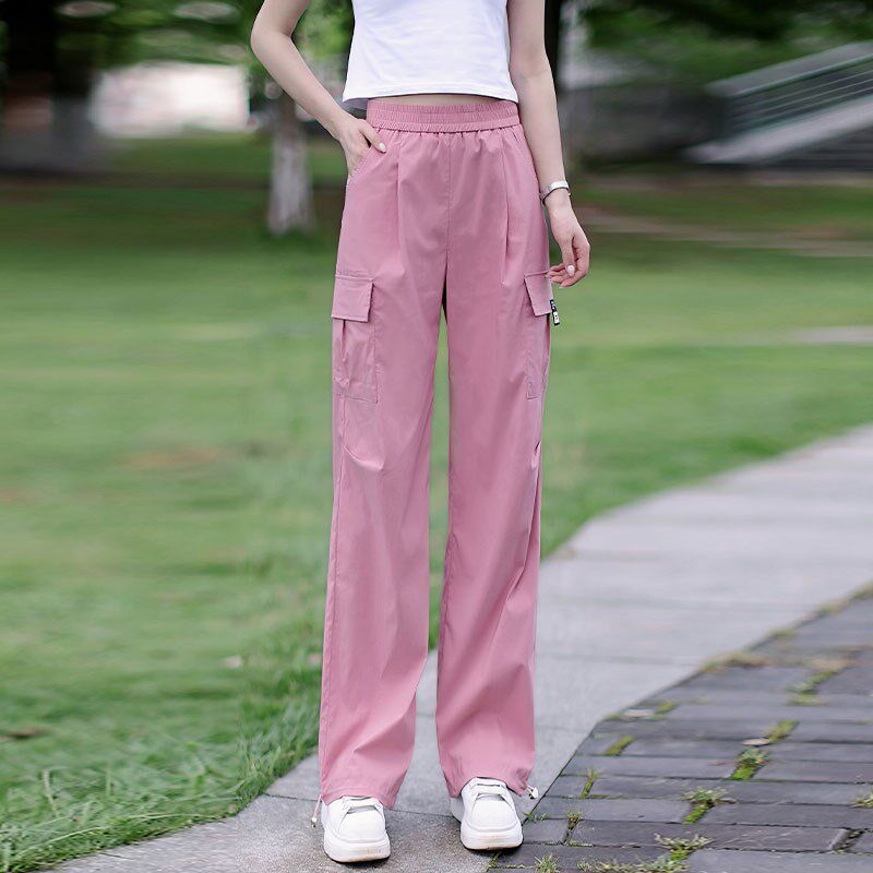 粉色工装裤女2025夏季新款高腰宽松显瘦休闲裤垂坠感阔腿裤直筒裤