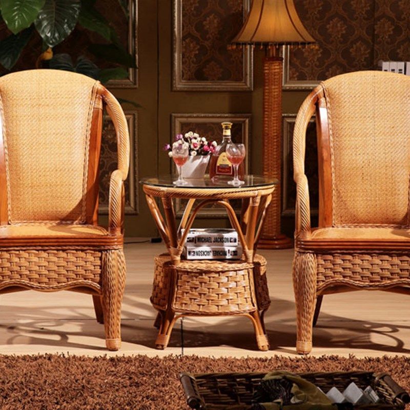 藤椅三件套茶几组合单人椅子靠背实木椅藤编阳台休闲桌椅套件,住宅家具,其它椅子,淘宝优惠券,粉丝福利购,淘宝优惠卷