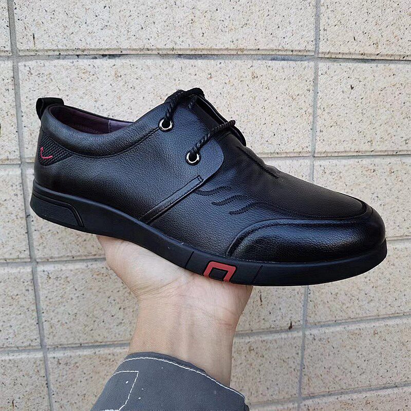 优质牛皮手工皮鞋男款百搭透气系带爸爸鞋日常休闲男鞋真皮软底