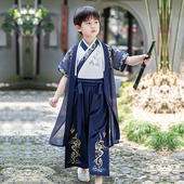 侠客帅气宋制儿童唐装 汉服男童短袖 男孩古装 薄款 国风小童演出 夏季