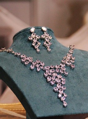 高级感新娘项链套装婚礼耳环首饰结婚礼服锆石晚宴会主婚纱配饰品
