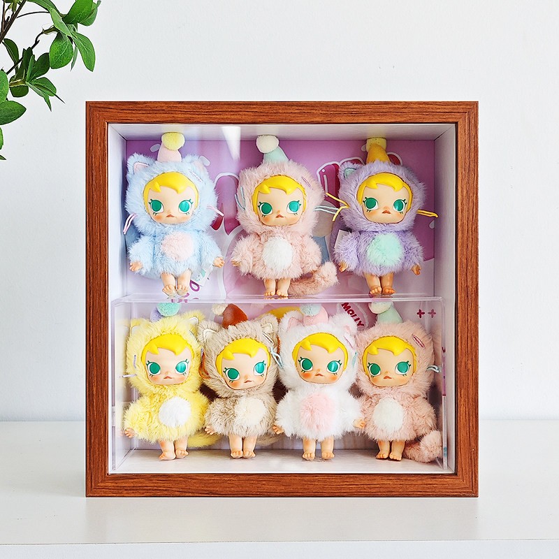 泡泡玛特Baby Molly口袋朋友系列搪胶毛绒挂件盲盒展示盒相框防尘配件