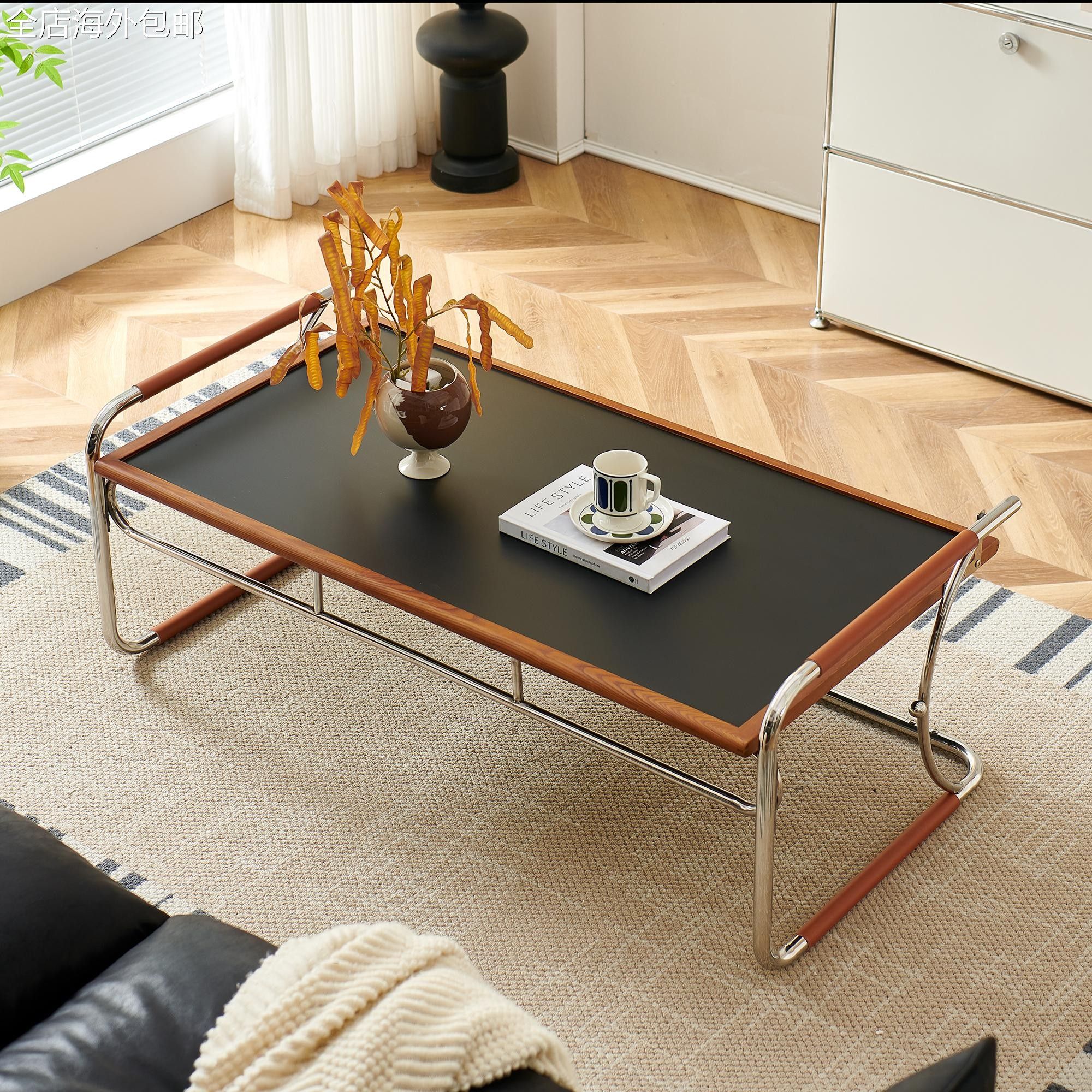 包豪斯茶几客厅家用小户型茶台设计师覆古工作台实木不锈钢书桌
