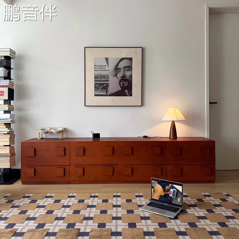 鹏音法式实木卡门柜中古风电视柜客厅家用落地自由模块组合柜覆古边柜