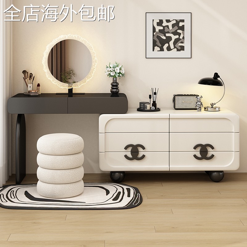实木梳妆台现代卧室简约斗柜一体化妆桌奶油风高级感化妆台收纳柜