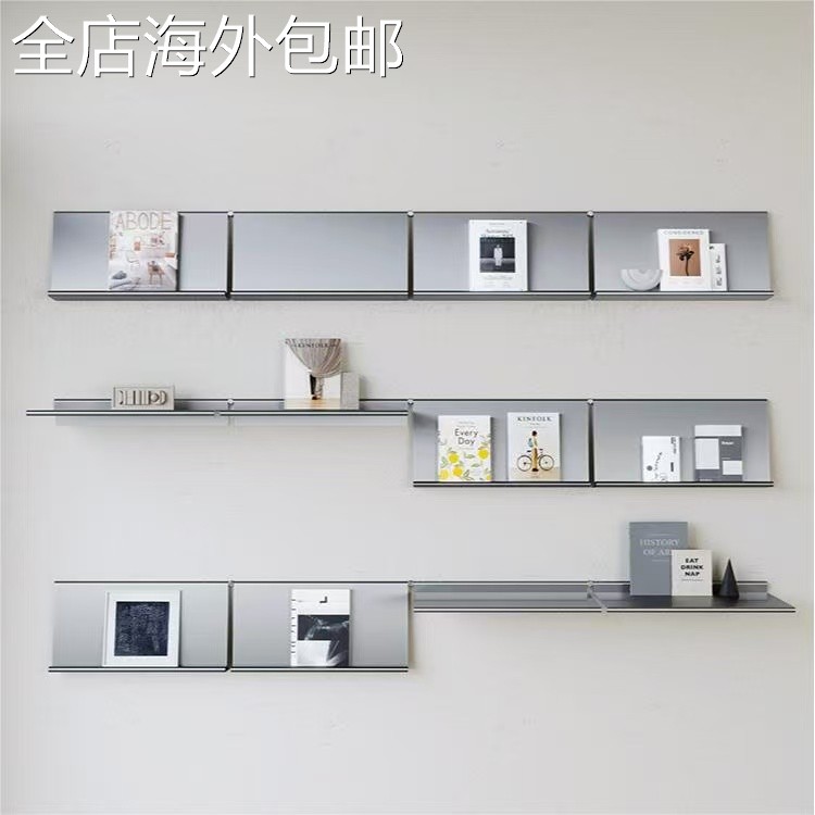 中古墙上壁挂不锈钢置物架一字层板书架客厅背景墙装饰陈列展示架