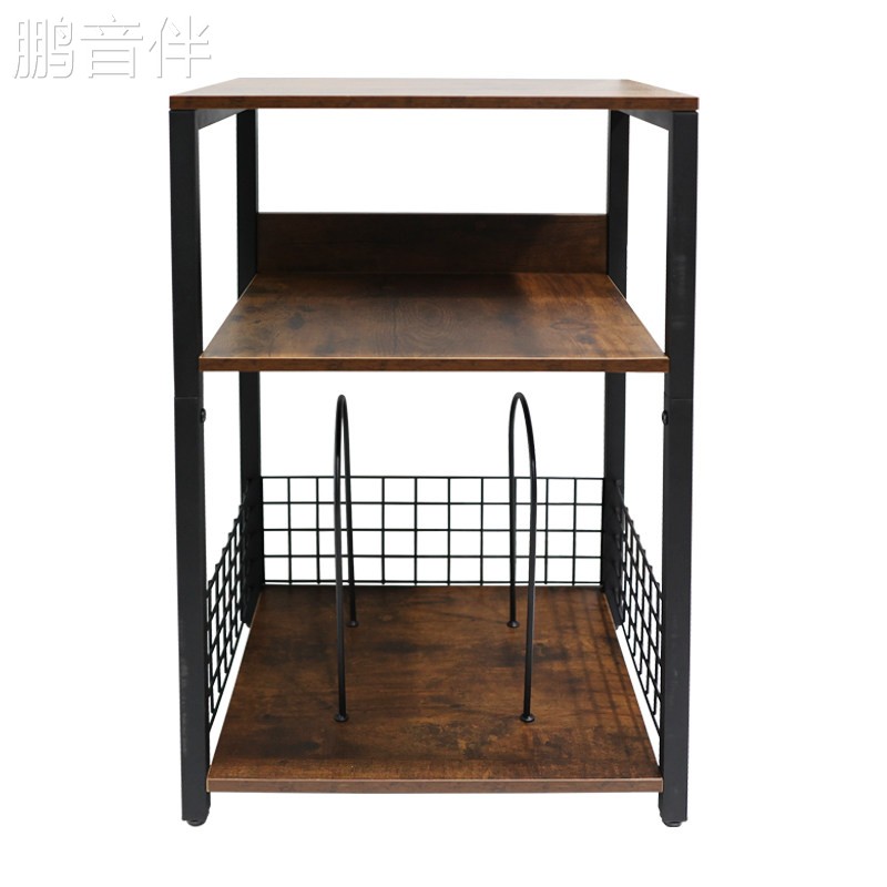 鹏音伴覆古黑胶唱片机音响机置物架三层落地式架子唱片CD机收纳柜配件