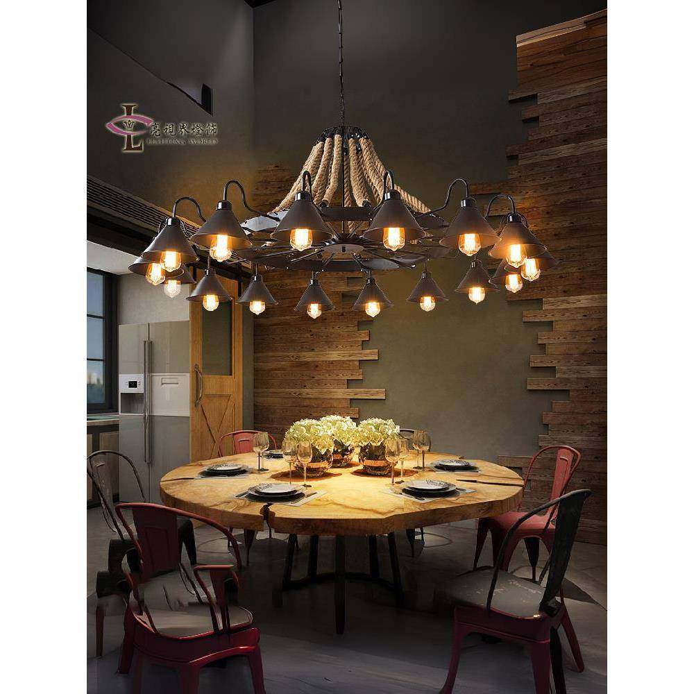 工业风复古创意个性麻绳吊灯loft美发服装店网咖酒吧餐厅铁艺灯具,家装灯饰光源,智能吊灯,淘宝优惠券,粉丝福利购,淘宝优惠卷