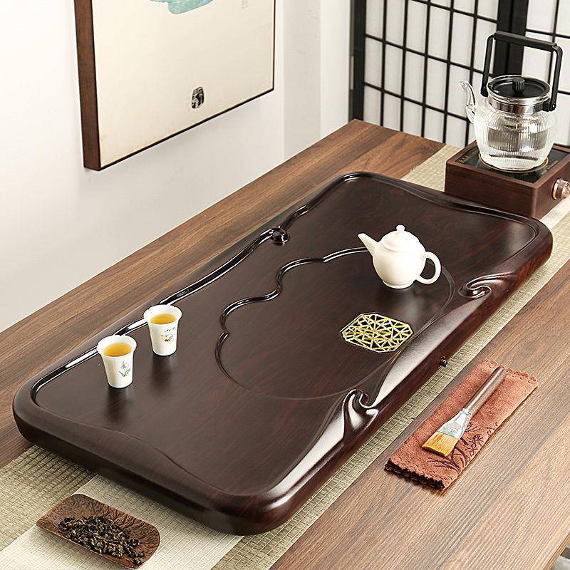黑檀木茶盘整块原木家用实木新款小型排水式办公室茶托盘茶台茶海