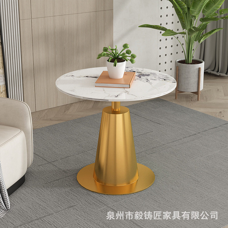 轻奢售楼处展厅休闲洽谈小圆桌现代沙发边几家用岩板边几风商用