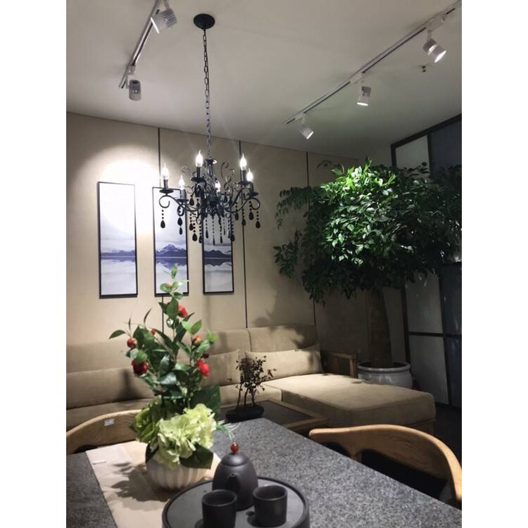 欧式铁艺水晶吊灯铁艺蜡烛客厅吊灯服装店个性黑色灯具复古吊灯