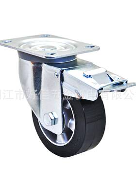 源头工厂产品125X50mm好欧洲款静音铝芯黑色弹力橡胶双刹脚轮