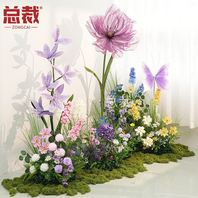 假花绿植造景装饰仿真花草插花成品摆件花艺布置景观室外花箱摆设