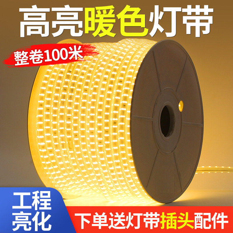 灯带led灯条超亮户外防水工程氛围灯室外暖光220v客厅吊顶灯带条