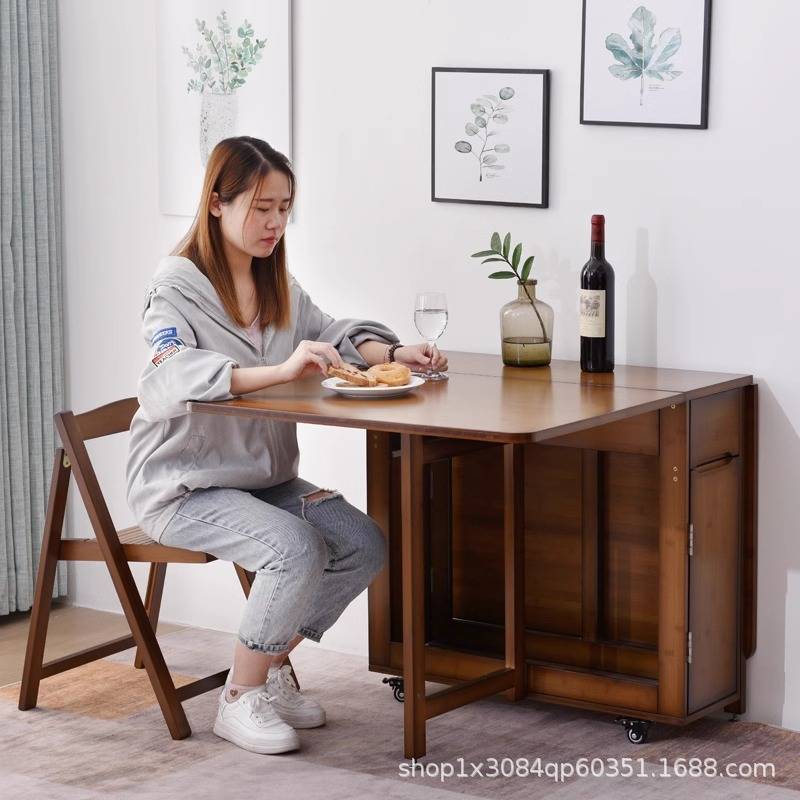折叠餐桌家用小户型饭桌简约现代可移动长方形桌子实木餐桌椅组合