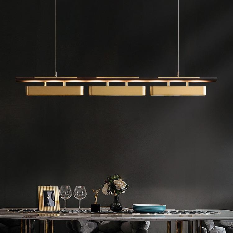 新中式餐厅长条吊灯轻奢全铜餐桌吧台岛台现代极简茶室一字吊灯