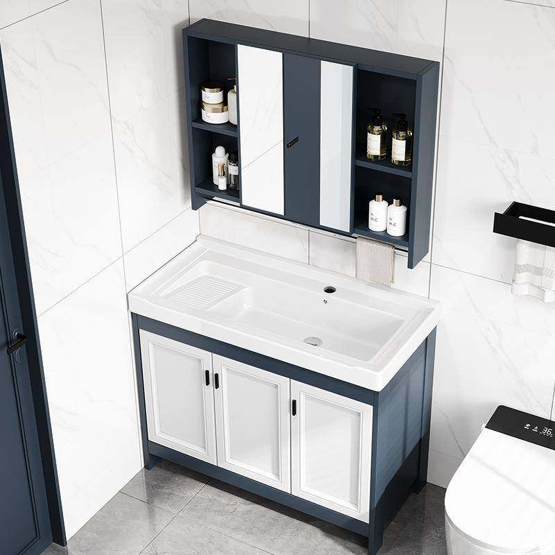 阳台太空铝洗衣槽陶瓷洗衣盆带搓衣板卫生间洗脸一体落地式浴室柜