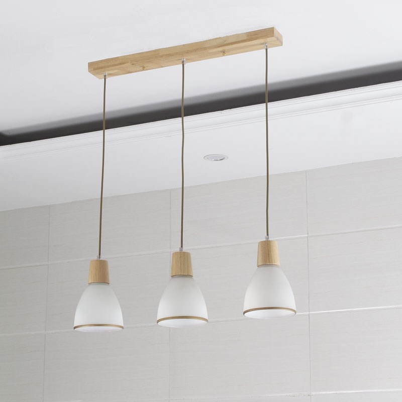 北欧原木a餐厅灯三头日式侘寂奶油风现代简约餐桌饭厅吧台床头吊