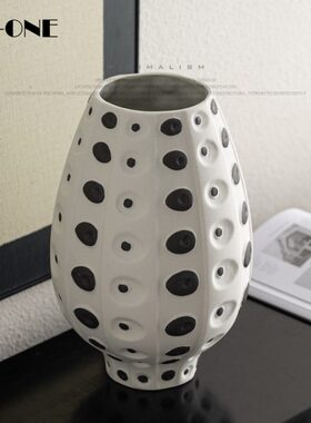 Rzone 侘寂风黑白斑点陶瓷花瓶现代家居装饰品餐桌电视柜鲜花摆件