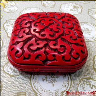 质量保障特色工艺礼品收藏升值雕漆老货手工雕刻3寸剔红祥云盒