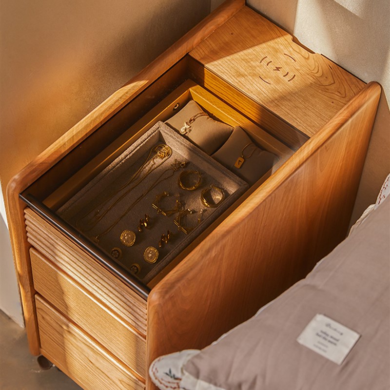 床头柜极窄樱桃木实木床头柜可移动置物架边柜超迷V你窄边缝小户