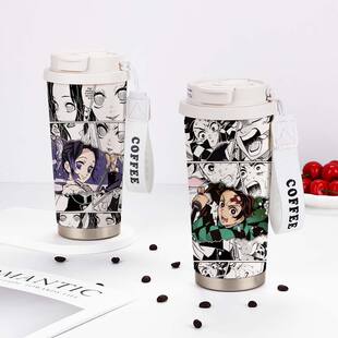 鬼灭之刃周边保温杯蝴蝶忍炭治郎二次元大容量学生儿童不锈钢水杯