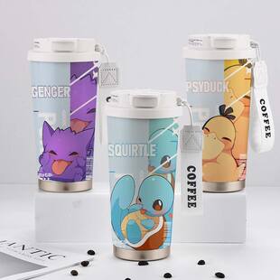宝可梦保温杯周边耿鬼杰尼龟可达鸭学生儿童大容量不锈钢吸管水杯