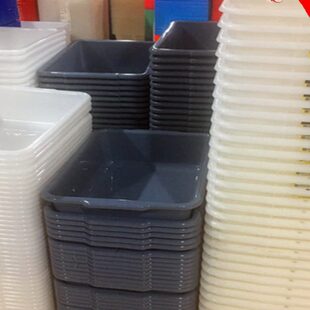 加厚塑料长方形大小号酒店收餐盆收集盆安检框收纳方盆下栏盆带盖