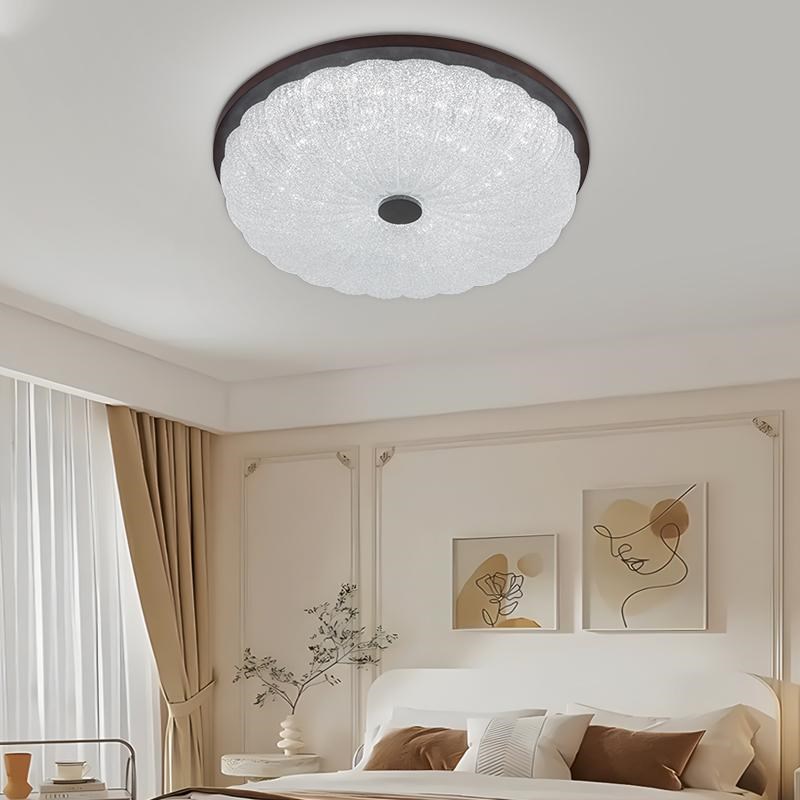 全光谱中古风胡桃实木主卧室吸y顶灯现代简约圆形客厅房间民宿灯