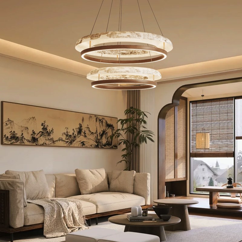 宋式美学吊灯双层中式大厅客厅主A灯胡桃木中古圆形卧室餐厅吊顶