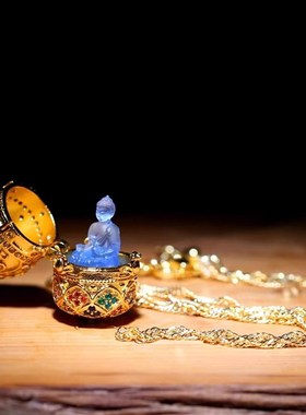 开广古法琉璃小佛吊坠药师佛阿弥C陀佛观音装藏挂件嘎乌盒随身挂