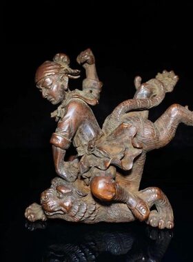 精致人物小摆件实心纯铜武松打虎复古小铜器茶宠古玩铜手把件铜雕