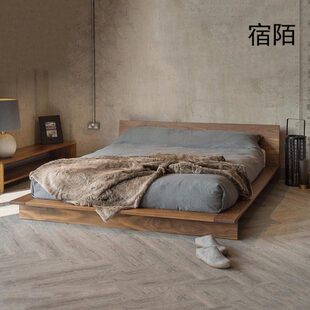 日式床落地矮床榻榻米床实木地台床侘寂风格床主卧民宿床主卧大床