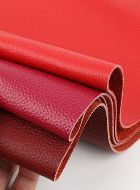 真皮头层牛皮皮料大红色荔枝纹玫红酒红皮子沙发坐垫床头皮革面料