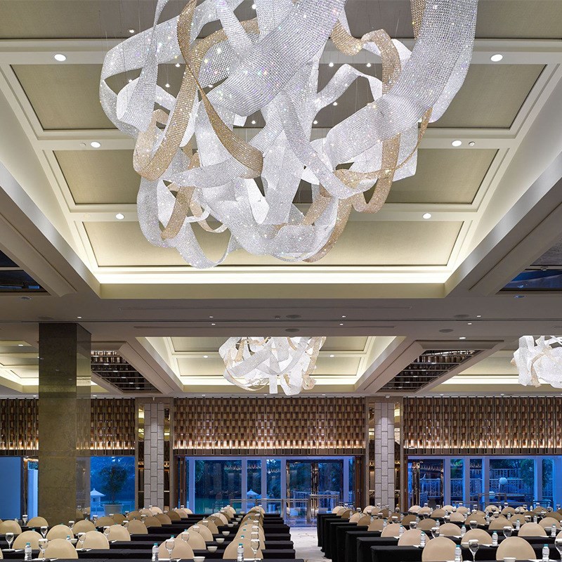 专业沙盘吊灯飘带灯酒店大u堂造型工程灯异形商场大厅水晶网吊灯