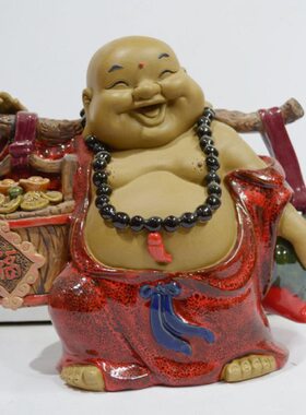 石湾新款纯手工公仔摆件家居摆设艺术饰品招财弥勒福寿佛长寿礼品