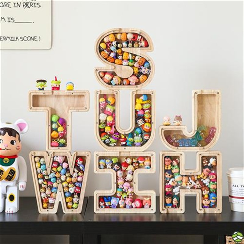 小萌粒收b纳字母相框泡泡玛特扭蛋摆件展示架叠叠乐收纳盒透明罐