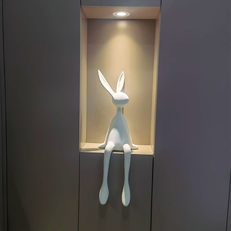 长耳朵大白坐姿兔子摆件现代x样板房玄关柜酒柜雕塑展示壁龛装饰