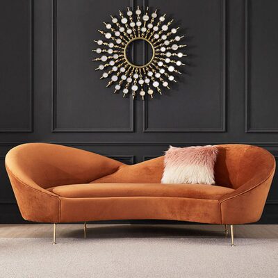现代轻奢异形沙发左右贵妃客厅焦糖色绒布弧形沙发科技布可定制