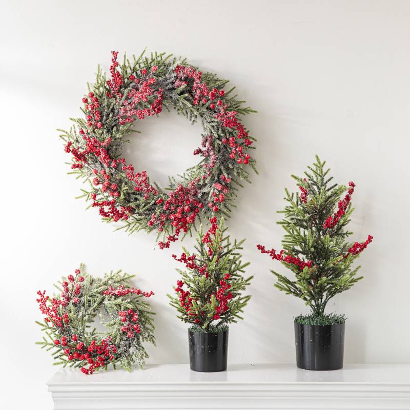 圣诞花环红浆果挂饰门挂高级感酒店藤环布置北欧风店W铺装饰门店