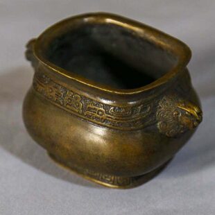 仿古彝炉纯铜香炉天鸡耳蟹壳青手工烧色铜炉古纹失蜡法线香熏香炉